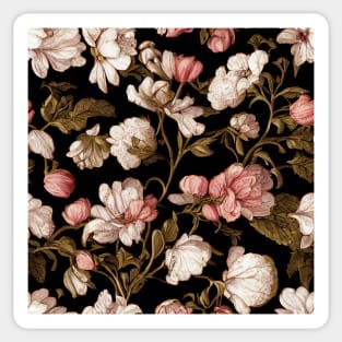 Brown and Pink Floral Pattern on Black Sticker